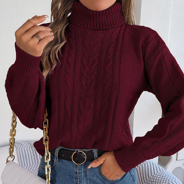 Elvie - Knitted Warm Turtleneck Sweater - Red / S - Sweater