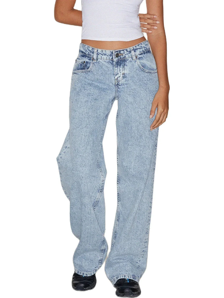 Esme - Trendy High Waist Baggy Jeans - Light Blue / S
