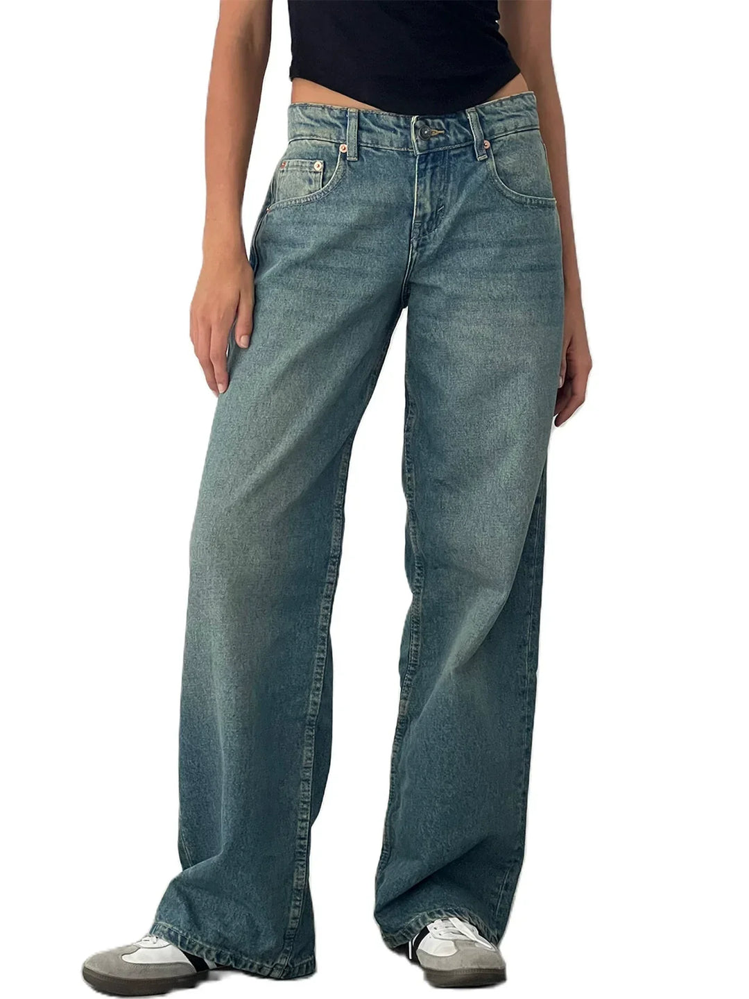Esme - Trendy High Waist Baggy Jeans - Nostalgic Blue / S
