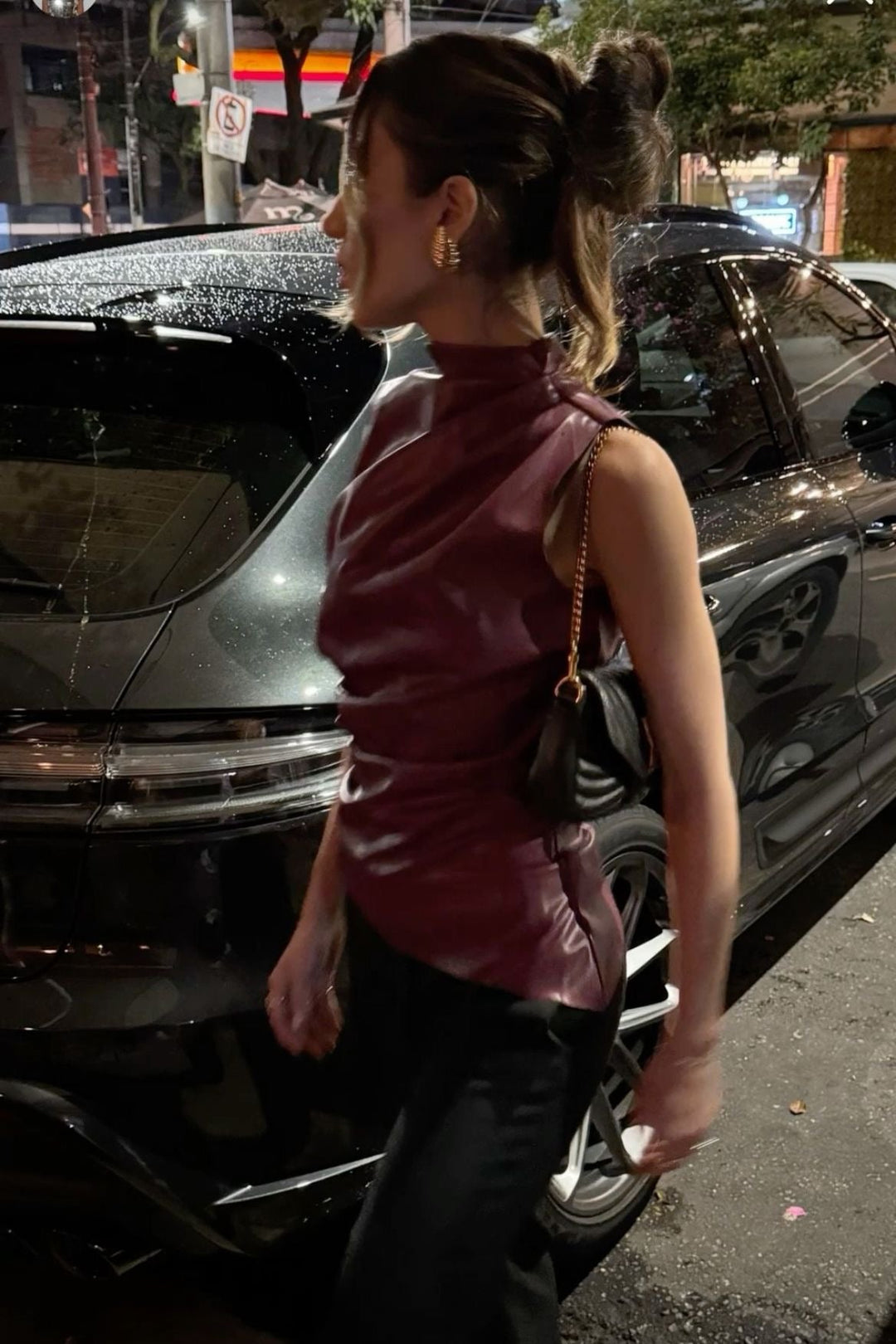 Evelyn - Leather Top In The Famous Burgundy And Black - Blouses & Shirt