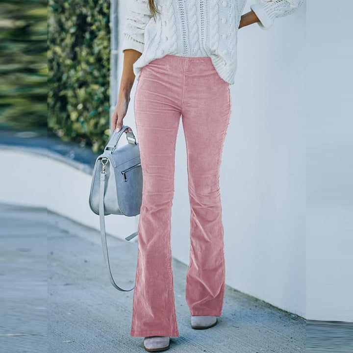 Hanne - Flared Corduroy Trousers - Pink / S - Flared Corduroy Pants
