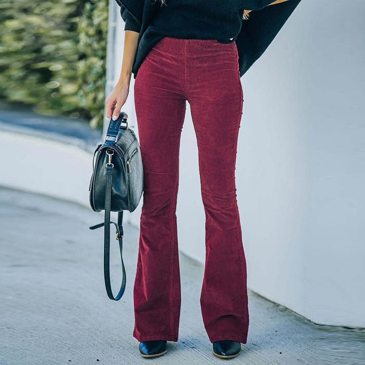 Hanne - Flared Corduroy Trousers - Wine red / S - Flared Corduroy Pants