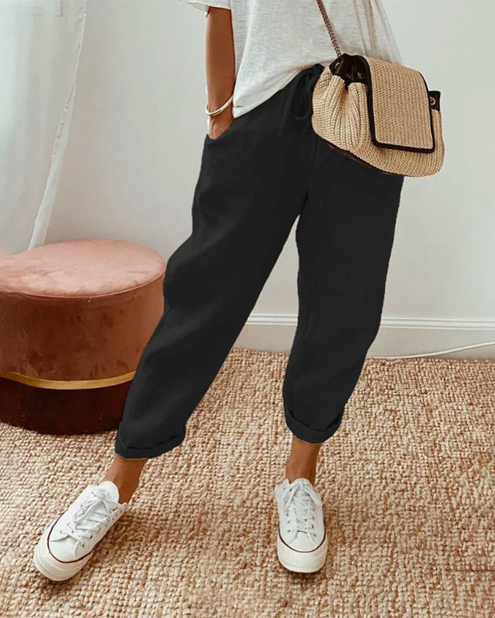 Helen - Comfortable Plain Trousers for Summer Vibes - Black / S