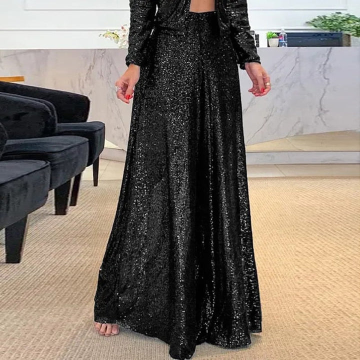 Idonea - Wide Sequin Pants - Black / S - Wide Sequin Pants