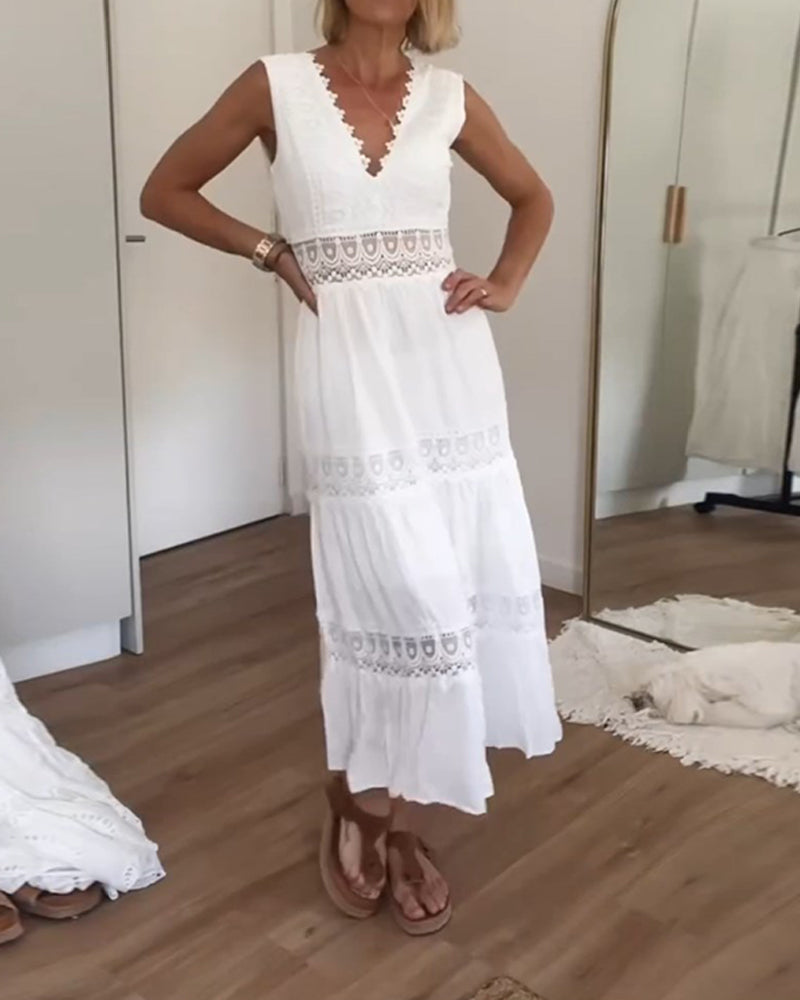 JOANNA™ | Sleeveless Midi Dress in Boho Style with Lace Details