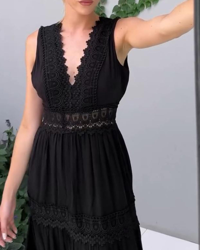 JOANNA™ | Sleeveless Midi Dress in Boho Style with Lace Details