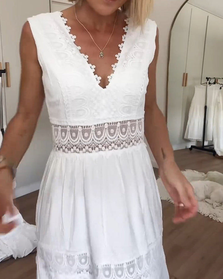JOANNA™ | Sleeveless Midi Dress in Boho Style with Lace Details