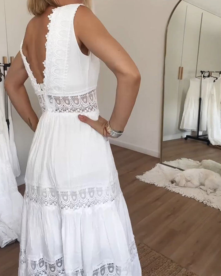 JOANNA™ | Sleeveless Midi Dress in Boho Style with Lace Details