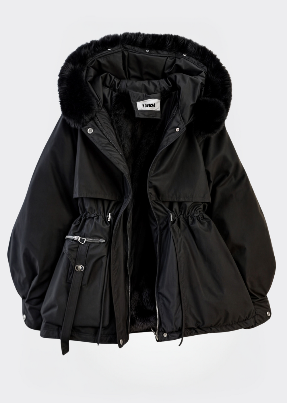 Indigo - Faux Fur Parka - Black / M