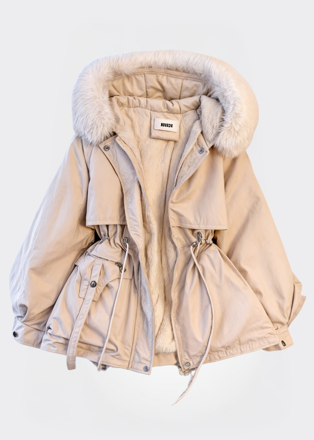 Indigo - Faux Fur Parka - White / M