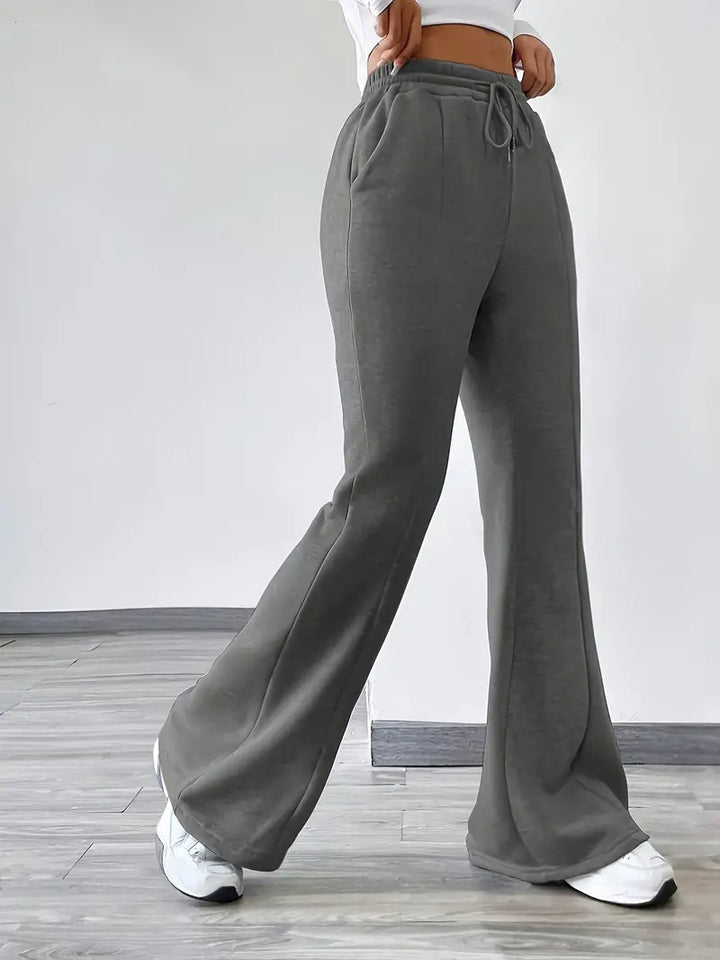 Irene - Stylish Autumn Casual High Waisted Trousers with Drawstring - Dark Grey / S