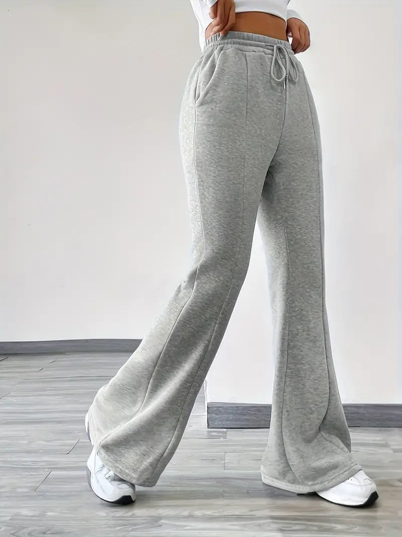 Irene - Stylish Autumn Casual High Waisted Trousers with Drawstring - Grey / S