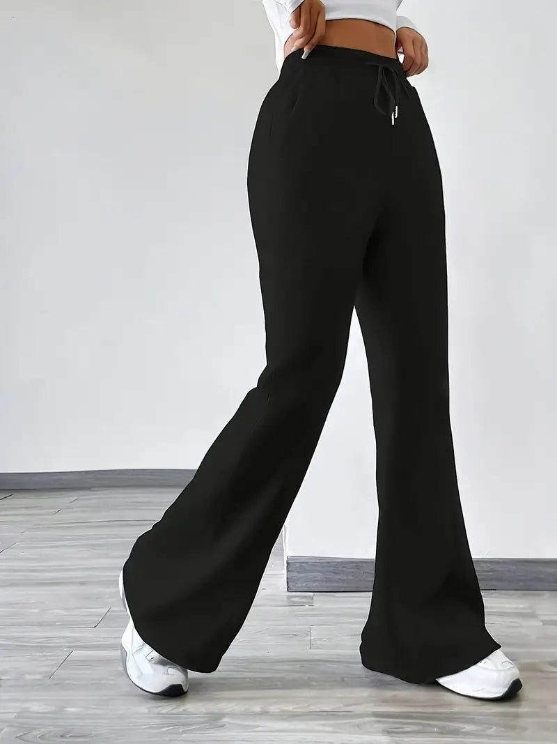 Irene - Stylish Autumn Casual High Waisted Trousers with Drawstring - Black / S