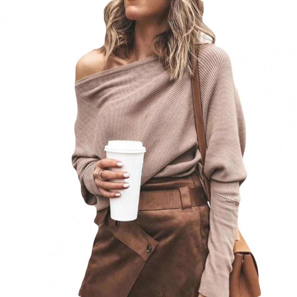 Isa - Seductive Off-The-Shoulder Jumper For An Elegant Look - Brown / 32