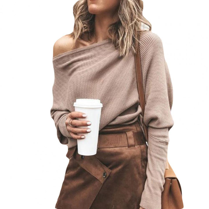 Isa - Seductive Off-The-Shoulder Jumper For An Elegant Look - Brown / 32