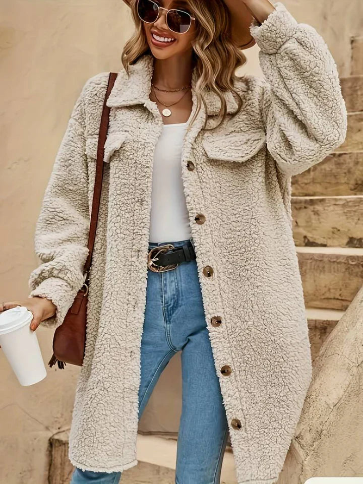 Ivana - Comfy Teddy Jacket - Beige / S