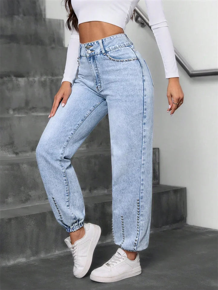 Ivy - Stylish Pants with A Sleek And Playful Hem - Light blue / XS