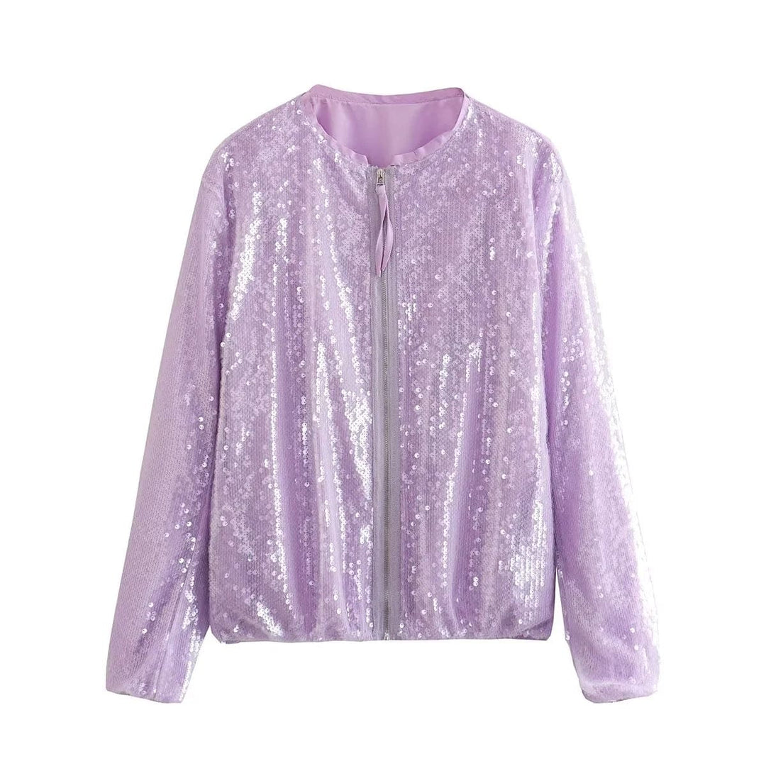 Izolda - Sequinned Bomber Jacket - Purple / XS - Bomber Jacket