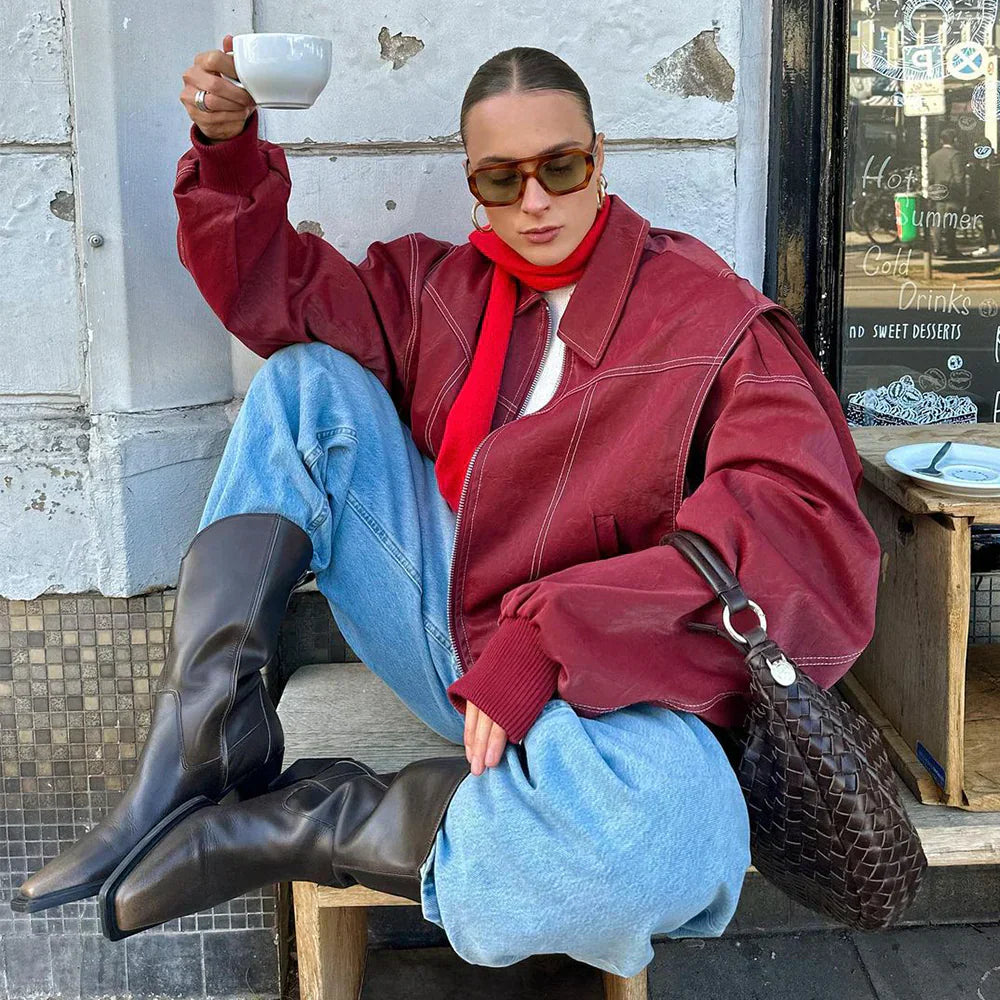 Jacky - Oversized Red Turtleneck Jacket - Rood / S