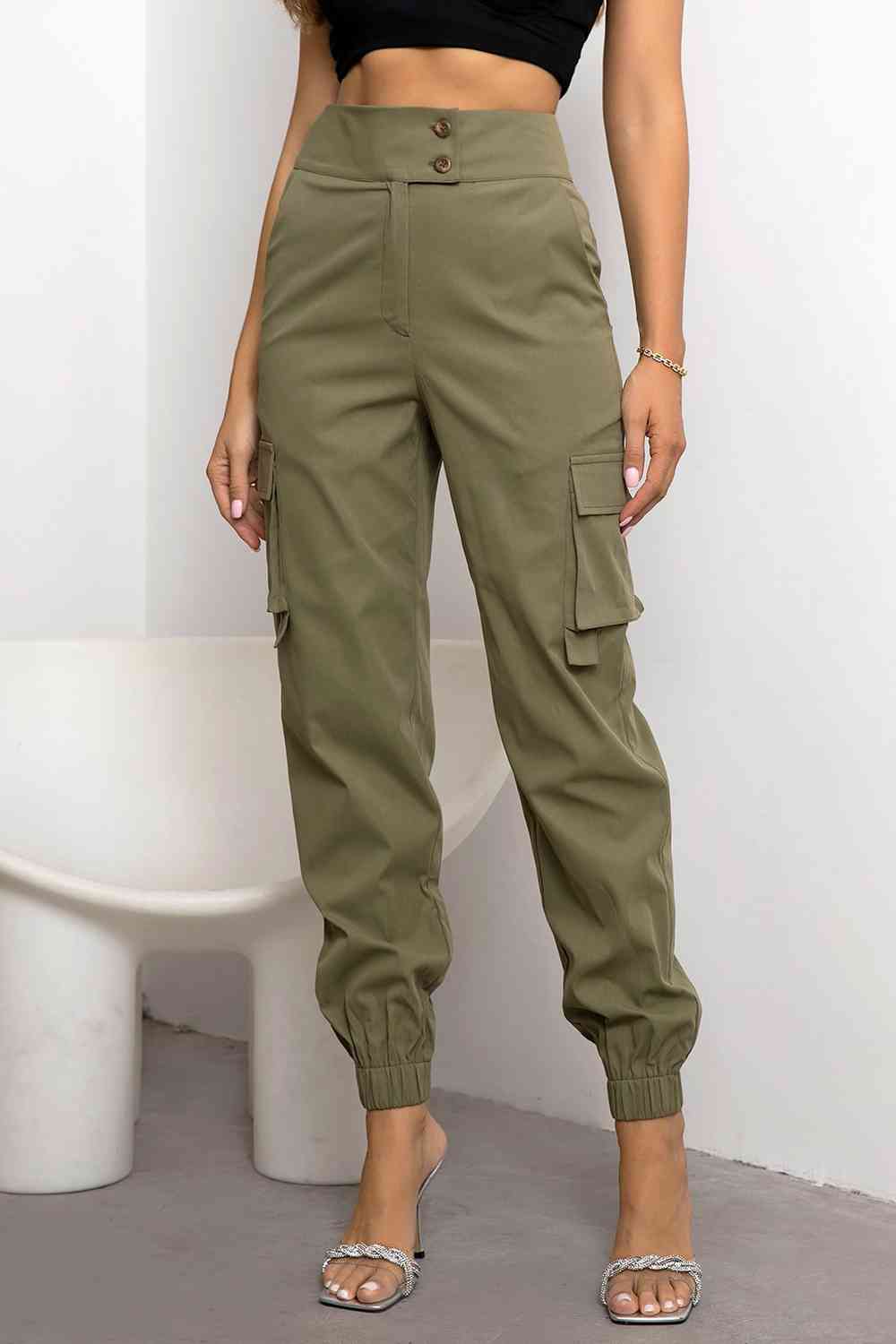 Jane - Stylish Autumn Casual High-Waisted Cargo Trousers - Army Green / XS