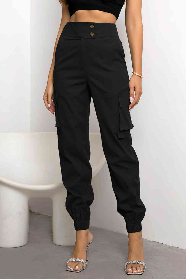 Jane - Stylish Autumn Casual High-Waisted Cargo Trousers - Black / XS