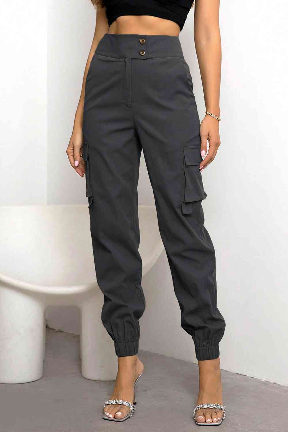 Jane - Stylish Autumn Casual High-Waisted Cargo Trousers - Grey / XS
