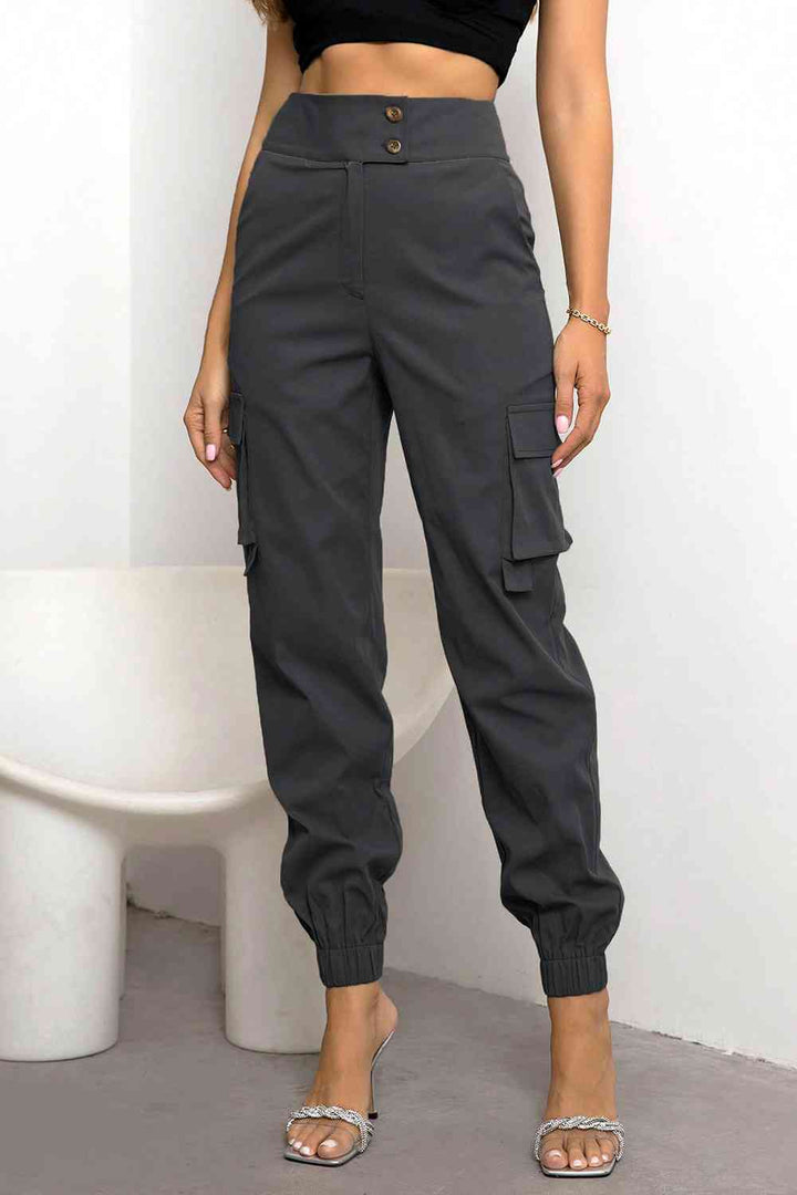 Jane - Stylish Autumn Casual High-Waisted Cargo Trousers - Grey / XS