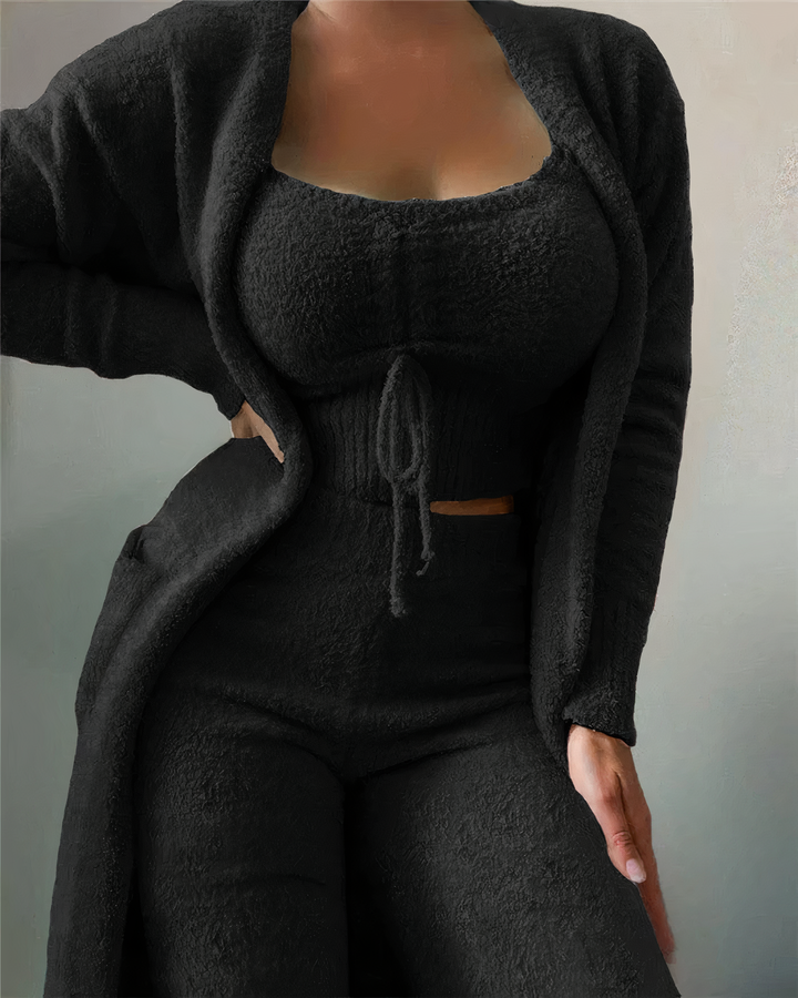 Jane - Winter Essential 3-Piece Pyjama Set - Black / S