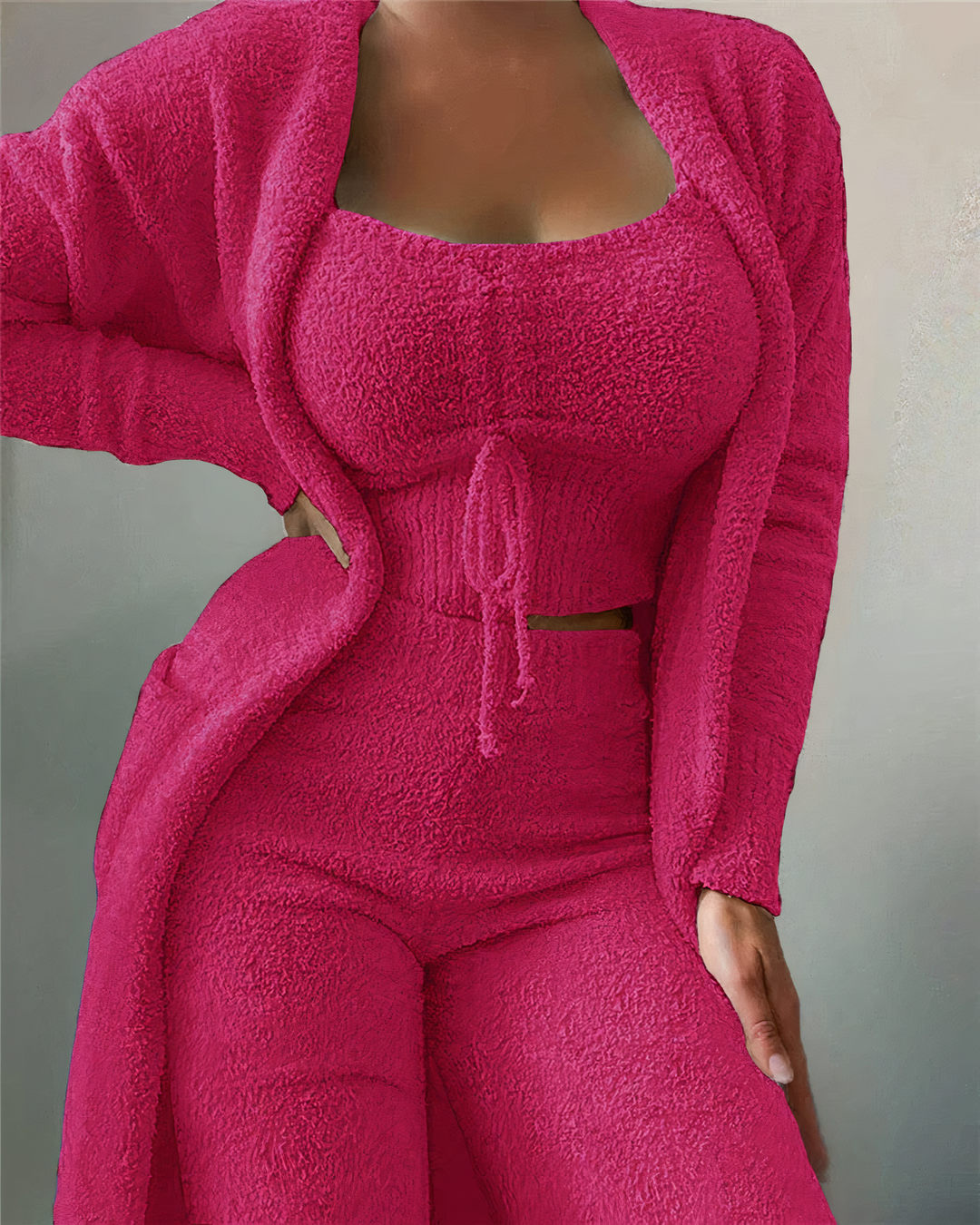 Jane - Winter Essential 3-Piece Pyjama Set - Fuchsia / S