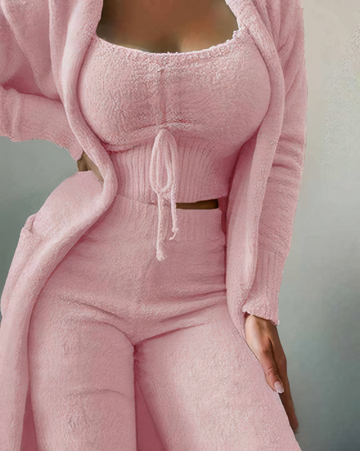 Jane - Winter Essential 3-Piece Pyjama Set - Pink / S