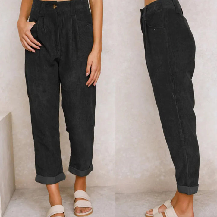 Janis - Comfortable Corduroy Trousers - Black / S - Corduroy Pants