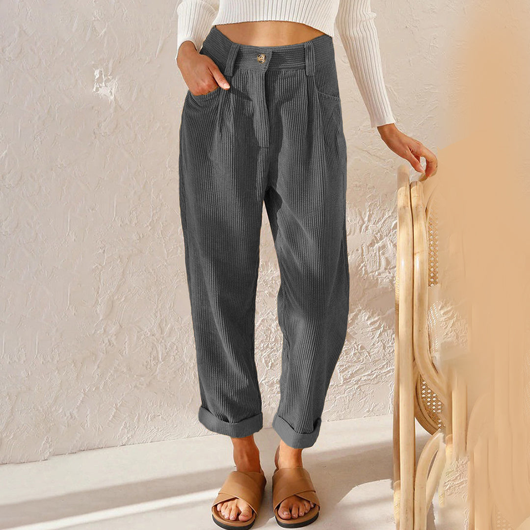 Janis - Comfortable Corduroy Trousers - Dark grey / S - Corduroy Pants