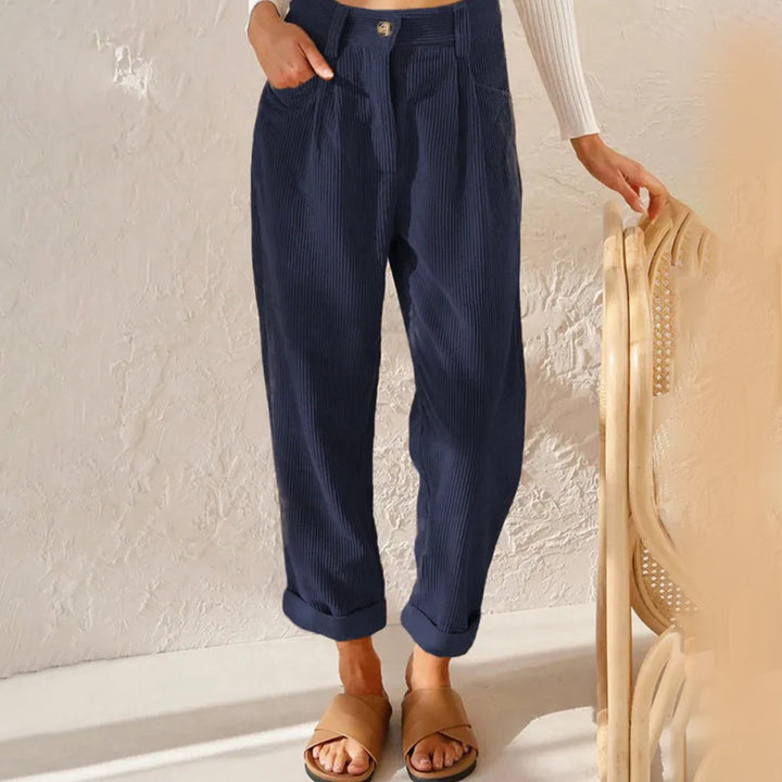 Janis - Comfortable Corduroy Trousers - Darkblue / S - Corduroy Pants