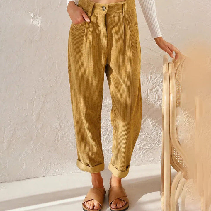 Janis - Comfortable Corduroy Trousers - Khaki / S - Corduroy Pants