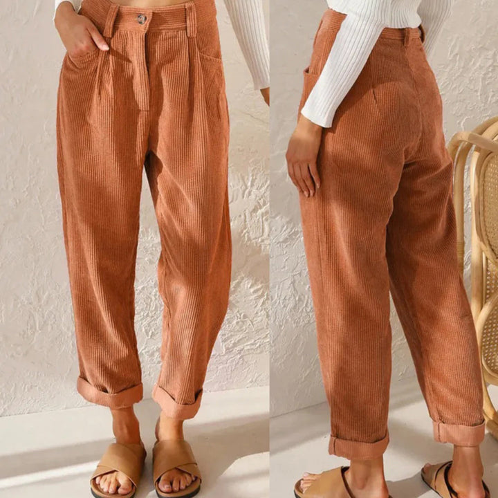 Janis - Comfortable Corduroy Trousers - Orange / S - Corduroy Pants
