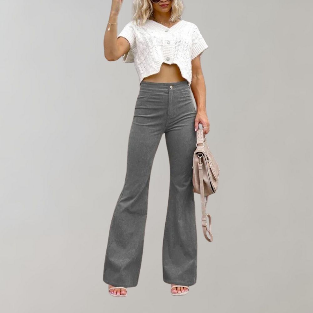Josephine - Flared Corduroy Trousers - Grey / S - Corduroy Pants