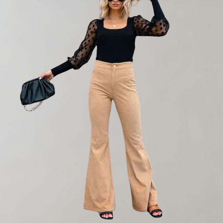 Josephine - Flared Corduroy Trousers - Khaki / S - Corduroy Pants