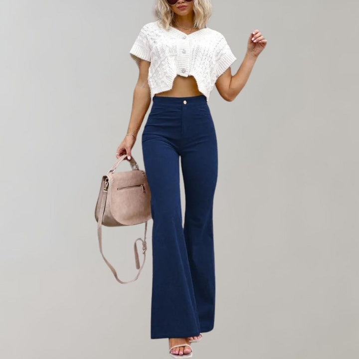 Josephine - Flared Corduroy Trousers - Navy blue / S - Corduroy Pants