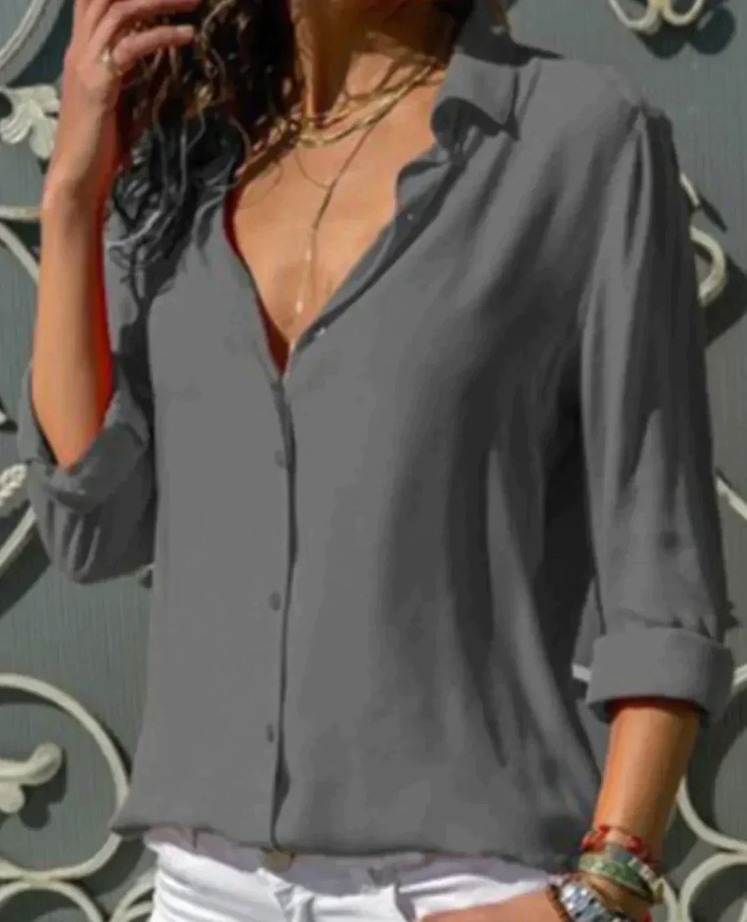 Julia - Luxe Satin Blouse That Makes You Look Fantastic With A Comfort Feel - Grey / S