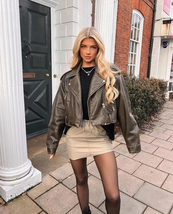 Julia - Stylish Leather Jacket for Timeless Elegance and Comfort - Olive / S