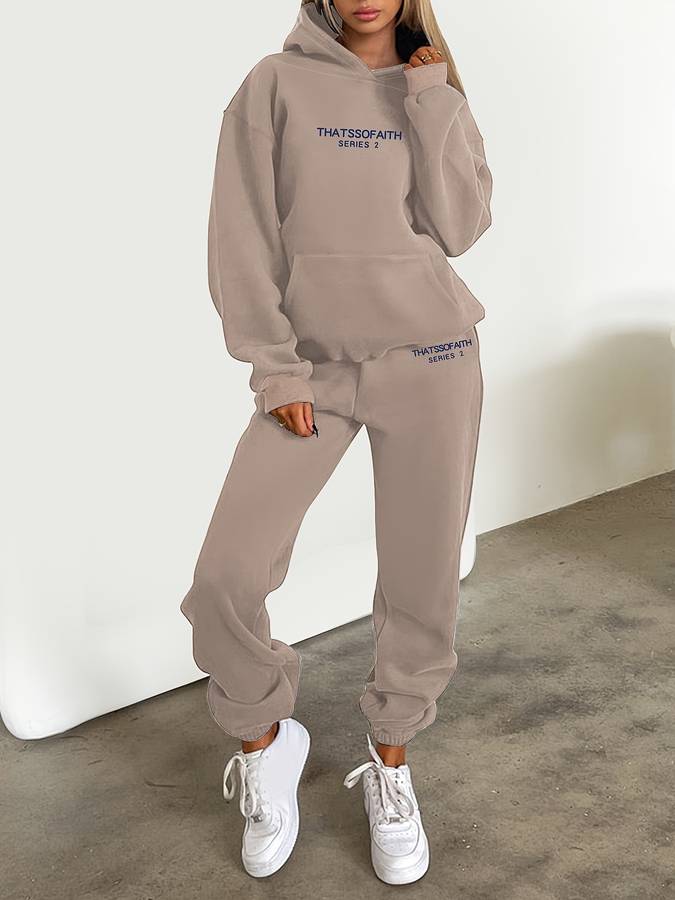 Kylie - Jogging Set With Hoodie - Beige / S
