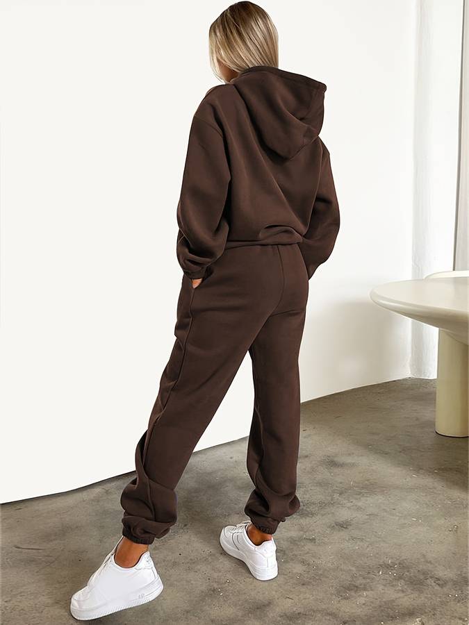 Kylie - Jogging Set With Hoodie - Coffee / S
