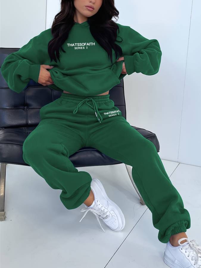 Kylie - Jogging Set With Hoodie - Dark Green / S