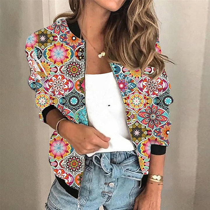 Lia - Autumn Vintage Floral Print Feminine Casual Jacket Perfect For Autumn - Multicoloured / S