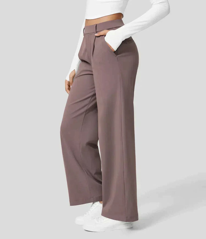 Lilly - High Waist Stretch Trousers with Straight Legs - Deep Brown / XS