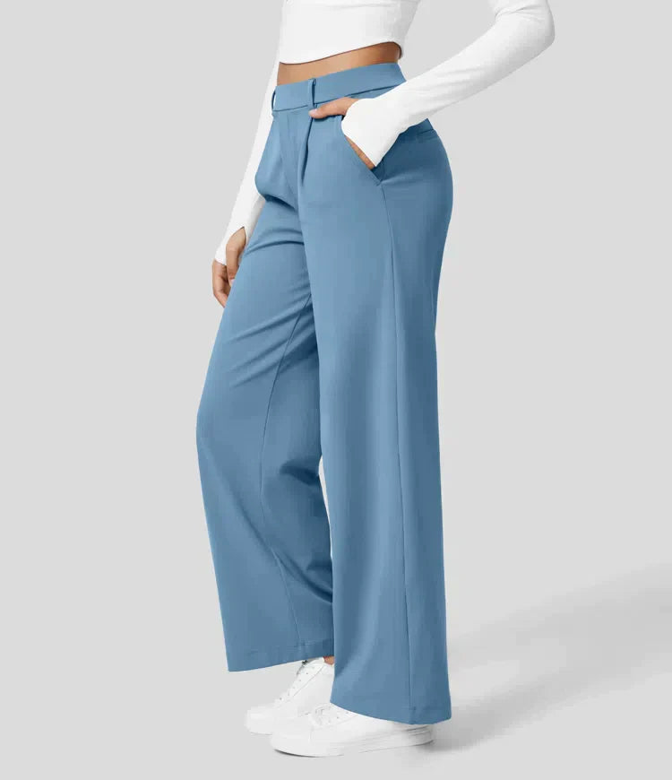 Lilly - High Waist Stretch Trousers with Straight Legs - Light Blue / XS