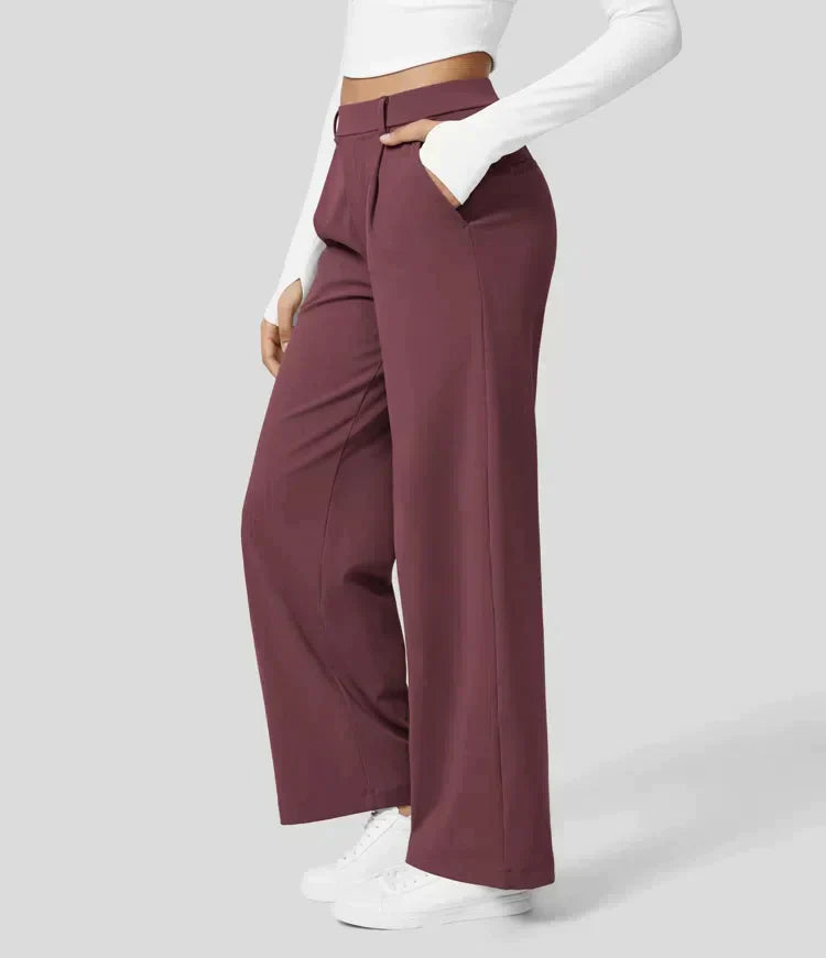Lilly - High Waist Stretch Trousers with Straight Legs - Mahogany Red / XS
