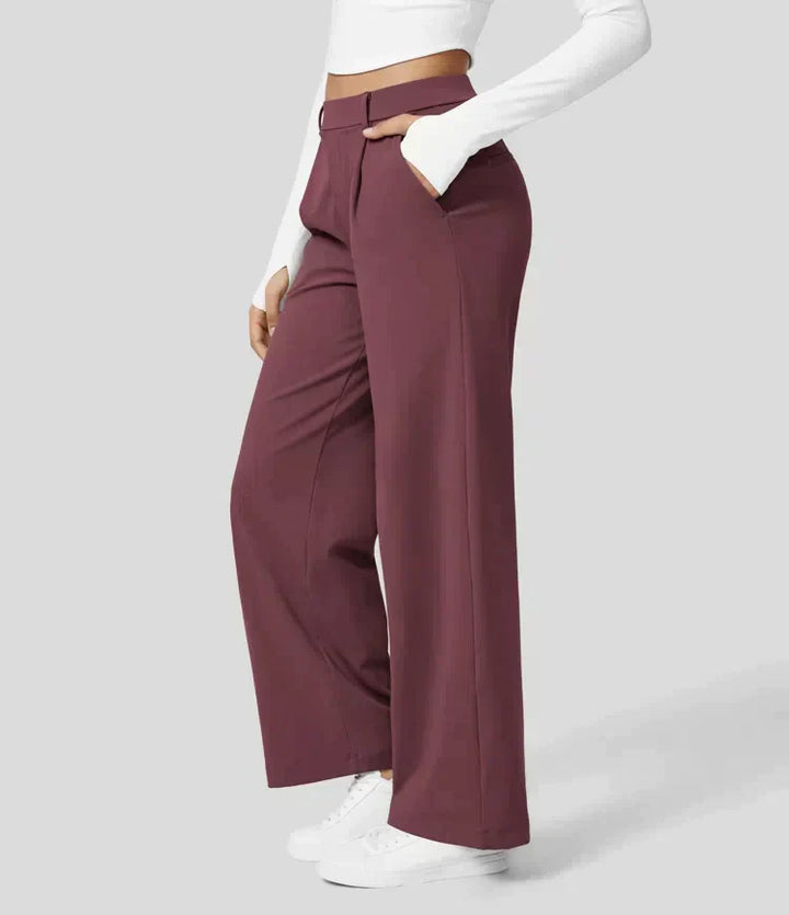 Lilly - High Waist Stretch Trousers with Straight Legs - Mahogany Red / XS