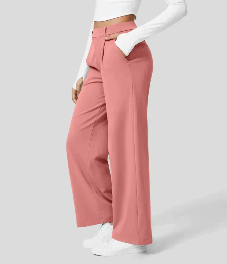 Lilly - High Waist Stretch Trousers with Straight Legs - Pink / XS