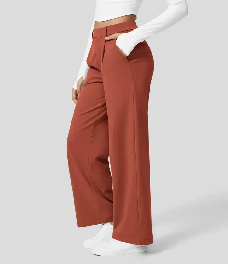 Lilly - High Waist Stretch Trousers with Straight Legs - Vermilion / XS